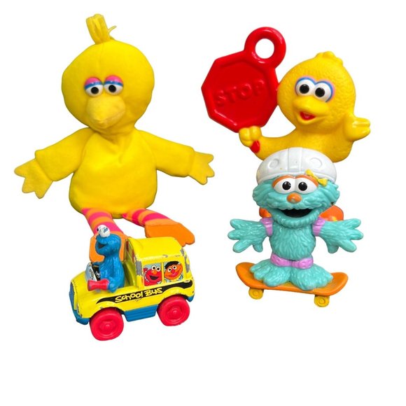 Vintage Sesame Street Toys Lot Big Bird Rosita Cookie Monster Tyco Matchbox Bus - Picture 1 of 11